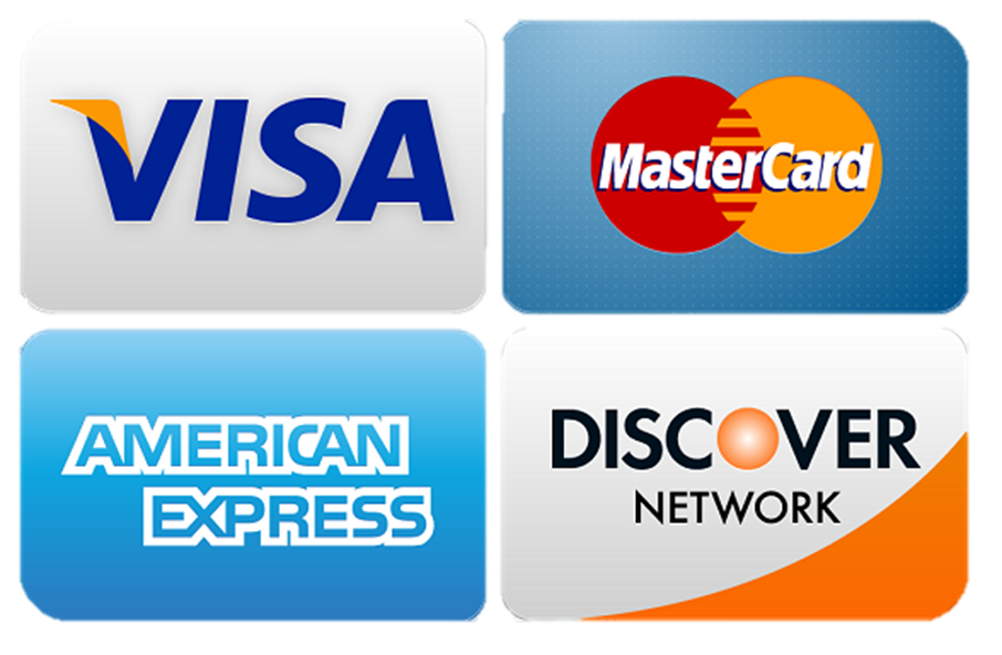 We accept visa, american Express, discover and master card